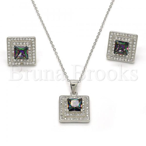 Bruna Brooks Sterling Silver 10.186.0030 Earring and Pendant Adult Set, with  Cubic Zirconia and White Micro Pave, Polished Finish, Rhodium Tone