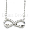 Sterling Silver Fancy Necklace, Infinite and Heart Design, with Crystal, Rhodium Tone