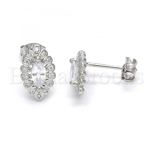 Bruna Brooks Sterling Silver 02.285.0037 Stud Earring, with White Cubic Zirconia, Polished Finish,