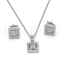 Bruna Brooks Sterling Silver 10.174.0011 Earring and Pendant Adult Set, with White Micro Pave, Polished Finish, Rhodium Tone