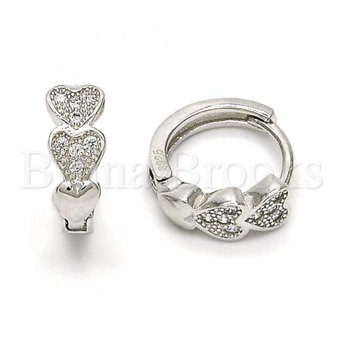 Bruna Brooks Sterling Silver 02.174.0047.15 Huggie Hoop, Heart Design, with White Micro Pave, Polished Finish, Rhodium Tone