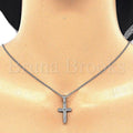 Sterling Silver Fancy Necklace, Cross Design, with Micro Pave, Rhodium Tone