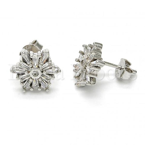 Bruna Brooks Sterling Silver 02.175.0110 Stud Earring, with White Cubic Zirconia, Polished Finish, Rhodium Tone