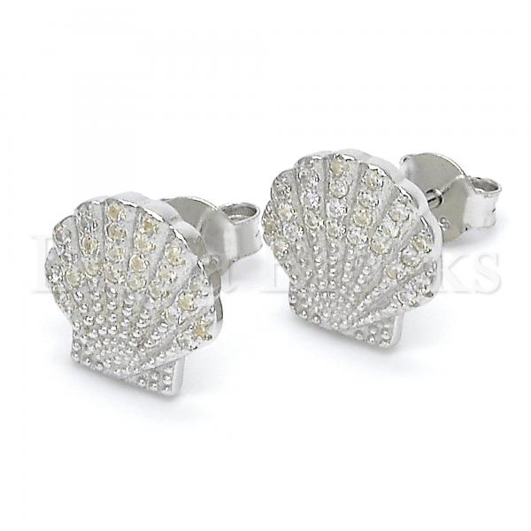 Sterling Silver 02.336.0087 Stud Earring, Shell Design, with White Crystal, Polished Finish, Rhodium Tone