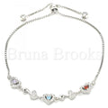 Bruna Brooks Sterling Silver 03.175.0001.11 Fancy Bracelet, Heart Design, with Multicolor Cubic Zirconia, Polished Finish, Rhodium Tone