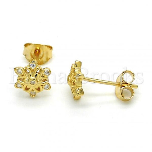 Bruna Brooks Sterling Silver 02.285.0048 Stud Earring, Flower Design, with White Cubic Zirconia, Polished Finish, Golden Tone