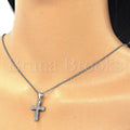 Sterling Silver Fancy Necklace, Cross Design, with Micro Pave, Rhodium Tone