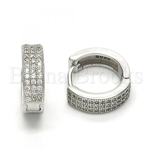 Bruna Brooks Sterling Silver 02.175.0067.15 Huggie Hoop, with White Micro Pave, Polished Finish, Rhodium Tone