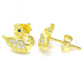 Sterling Silver Stud Earring, Swan Design, with Cubic Zirconia, Rhodium Tone