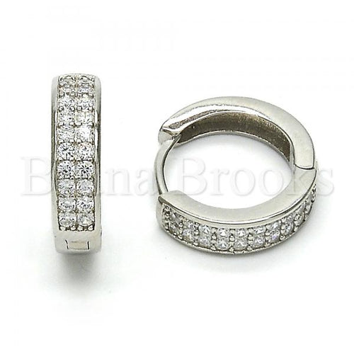 Bruna Brooks Sterling Silver 02.174.0055.15 Huggie Hoop, with White Cubic Zirconia, Polished Finish, Rhodium Tone