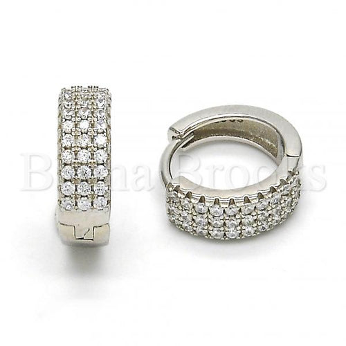 Bruna Brooks Sterling Silver 02.175.0072.15 Huggie Hoop, with White Crystal, Polished Finish, Rhodium Tone
