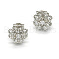 Sterling Silver 02.285.0026 Stud Earring, Flower Design, with White Cubic Zirconia, Polished Finish, Rhodium Tone