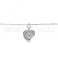 Sterling Silver 04.336.0225.16 Fancy Necklace, Heart Design, with Multicolor Cubic Zirconia, Polished Finish, Rhodium Tone