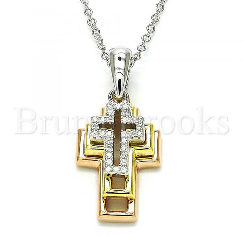 Bruna Brooks Sterling Silver 04.336.0105.16 Fancy Necklace, Cross Design, with White Crystal, Polished Finish, Tri Tone