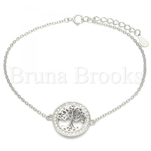 Bruna Brooks Sterling Silver 03.336.0063.07 Fancy Bracelet, Tree Design, with White Micro Pave, Polished Finish, Rhodium Tone