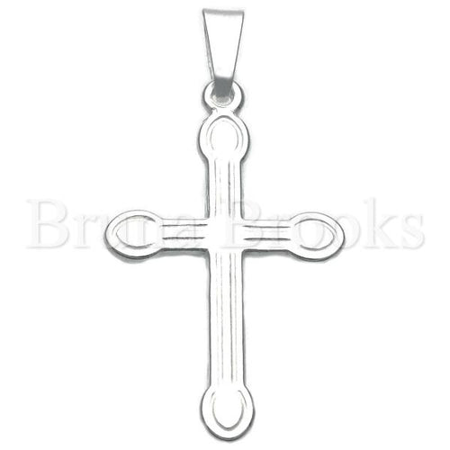 Bruna Brooks Sterling Silver 05.16.0193 Religious Pendant, Crucifix Design, Diamond Cutting Finish, Silver Tone