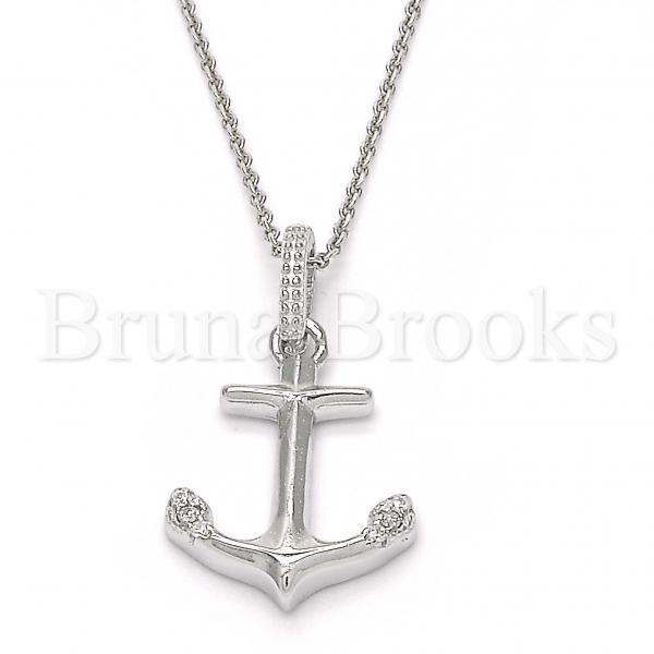 Sterling Silver 05.336.0017 Fancy Pendant, Anchor Design, with White Crystal, Polished Finish, Rhodium Tone