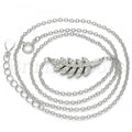 Sterling Silver Fancy Necklace, Leaf Design, with Crystal, Rhodium Tone