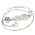 Sterling Silver 03.336.0069.07 Fancy Bracelet, Infinite Design, with Sapphire Blue Micro Pave and White Crystal, Polished Finish, Rhodium Tone