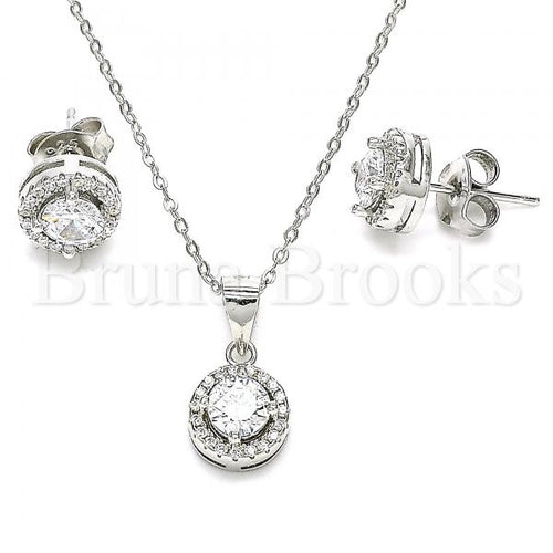 Bruna Brooks Sterling Silver 10.286.0028 Earring and Pendant Adult Set, with White Cubic Zirconia and White Crystal, Polished Finish, Rhodium Tone