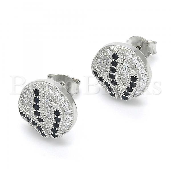 Sterling Silver 02.186.0075 Stud Earring, with Black and White Micro Pave, Polished Finish, Rhodium Tone