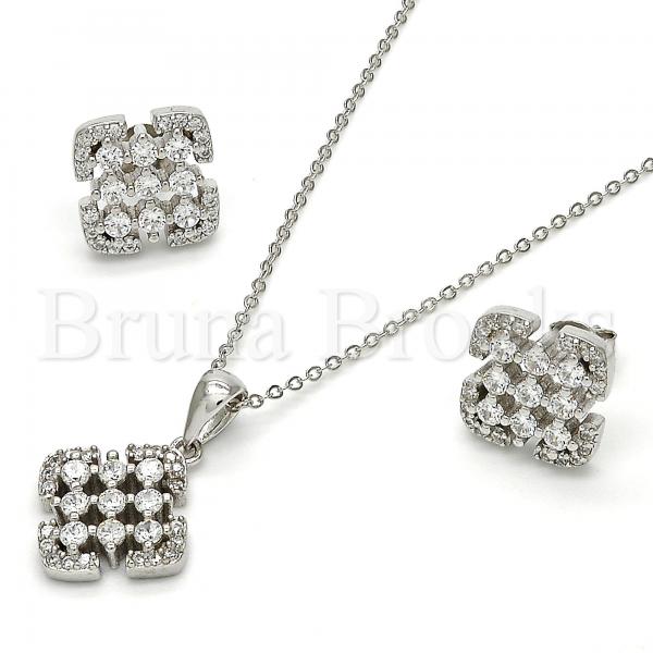 Sterling Silver 10.175.0022 Earring and Pendant Adult Set, with White Cubic Zirconia, Polished Finish, Rhodium Tone