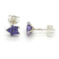 Sterling Silver Stud Earring, Star Design, with Cubic Zirconia,