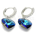 Rhodium Plated 02.26.0255 Dangle Earring, Heart Design, with Bermuda Blue Swarovski Crystals and White Cubic Zirconia, Polished Finish, Rhodium Tone