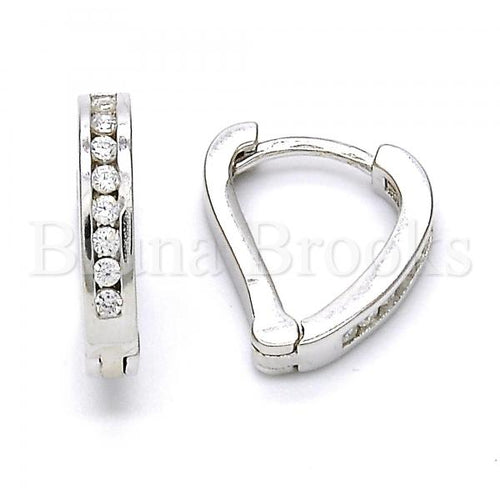 Bruna Brooks Sterling Silver 02.186.0044.10 Huggie Hoop, with White Cubic Zirconia, Polished Finish, Rhodium Tone