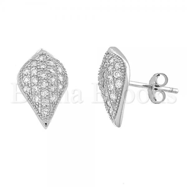 Bruna Brooks Sterling Silver 02.174.0025 Stud Earring, Teardrop Design, with White Micro Pave, Rhodium Tone