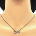 Sterling Silver Fancy Necklace, Infinite and Heart Design, with Crystal, Rhodium Tone