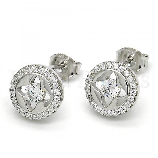 Sterling Silver 02.285.0090 Stud Earring, with White Cubic Zirconia and White Crystal, Polished Finish, Rhodium Tone