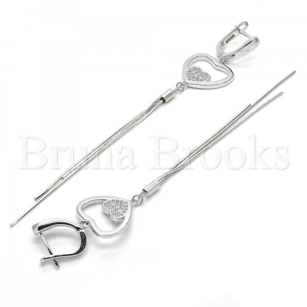 Sterling Silver 02.186.0094 Long Earring, Heart Design, with White Micro Pave, Polished Finish, Rhodium Tone