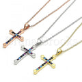 Sterling Silver Fancy Necklace, Cross Design, with Cubic Zirconia, Rhodium Tone