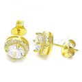 Sterling Silver Stud Earring, with Cubic Zirconia and Crystal, Golden Tone