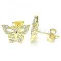 Sterling Silver Stud Earring, Butterfly Design, with Cubic Zirconia, Rhodium Tone