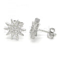 Bruna Brooks Sterling Silver 02.336.0010 Stud Earring, Sun Design, with White Crystal, Polished Finish, Rhodium Tone