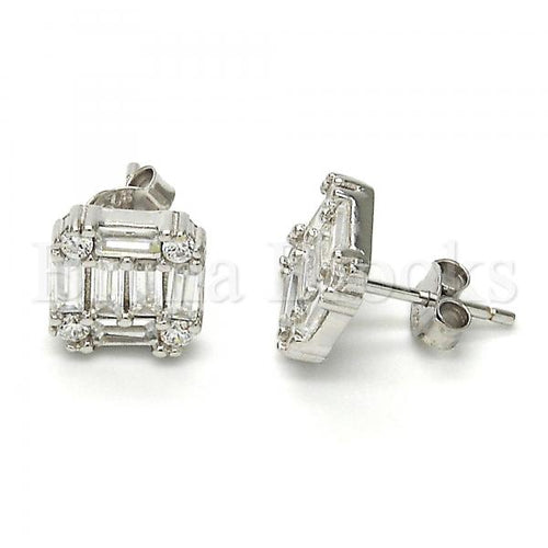Bruna Brooks Sterling Silver 02.175.0114 Stud Earring, with White Cubic Zirconia, Polished Finish, Rhodium Tone