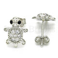 Sterling Silver Stud Earring, Turtle Design, with Cubic Zirconia, Rhodium Tone
