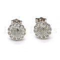 Sterling Silver 02.175.0052 Stud Earring, Flower Design, with White Micro Pave, Polished Finish, Rhodium Tone