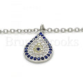 Sterling Silver 04.336.0072.16 Fancy Necklace, Teardrop Design, with Multicolor Micro Pave, Polished Finish, Rhodium Tone