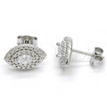 Sterling Silver Stud Earring, with Cubic Zirconia, Rhodium Tone