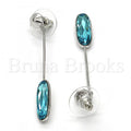 Rhodium Plated 02.26.0152 Long Earring, with Blue Zircon Swarovski Crystals, Polished Finish, Rhodium Tone