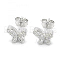 Sterling Silver 02.336.0004 Stud Earring, Butterfly Design, with White Crystal, Polished Finish, Rhodium Tone
