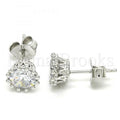 Sterling Silver Stud Earring, with Cubic Zirconia and Crystal, Rhodium Tone