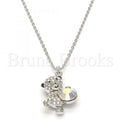 Rhodium Plated Fancy Necklace, Teddy Bear Design, with Swarovski Crystals, Rhodium Tone