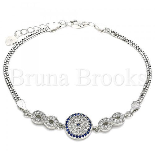 Bruna Brooks Sterling Silver 03.286.0028.07 Fancy Bracelet, Infinite Design, with Sapphire Blue and White Micro Pave, Polished Finish, Rhodium Tone