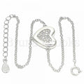 Sterling Silver 03.336.0081.08 Fancy Bracelet, Heart Design, with White Crystal, Polished Finish, Rhodium Tone