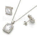 Sterling Silver Earring and Pendant Adult Set, with Cubic Zirconia, Rhodium Tone