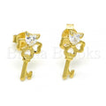 Sterling Silver 02.285.0072 Stud Earring, key and Heart Design, with White Cubic Zirconia, Polished Finish, Golden Tone